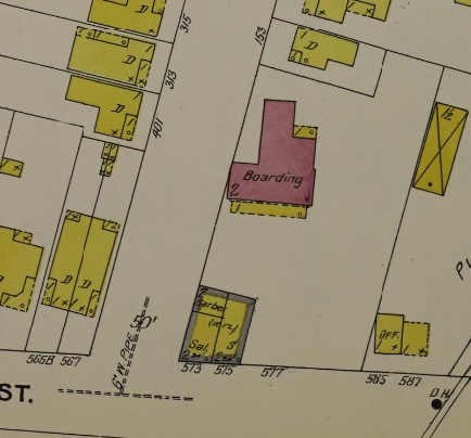 1907 Sanborn Fire Insurance Map (showing Murphy house in pink)