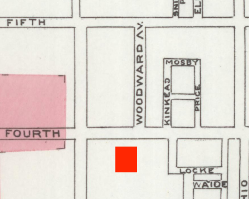 1896 Sanborn Fire Insurance Map showing Kinkeadtown with Kinkead House in red