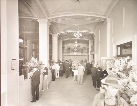 Banking Room (Lobby) of the First & City National Bank, circa 1920s,
